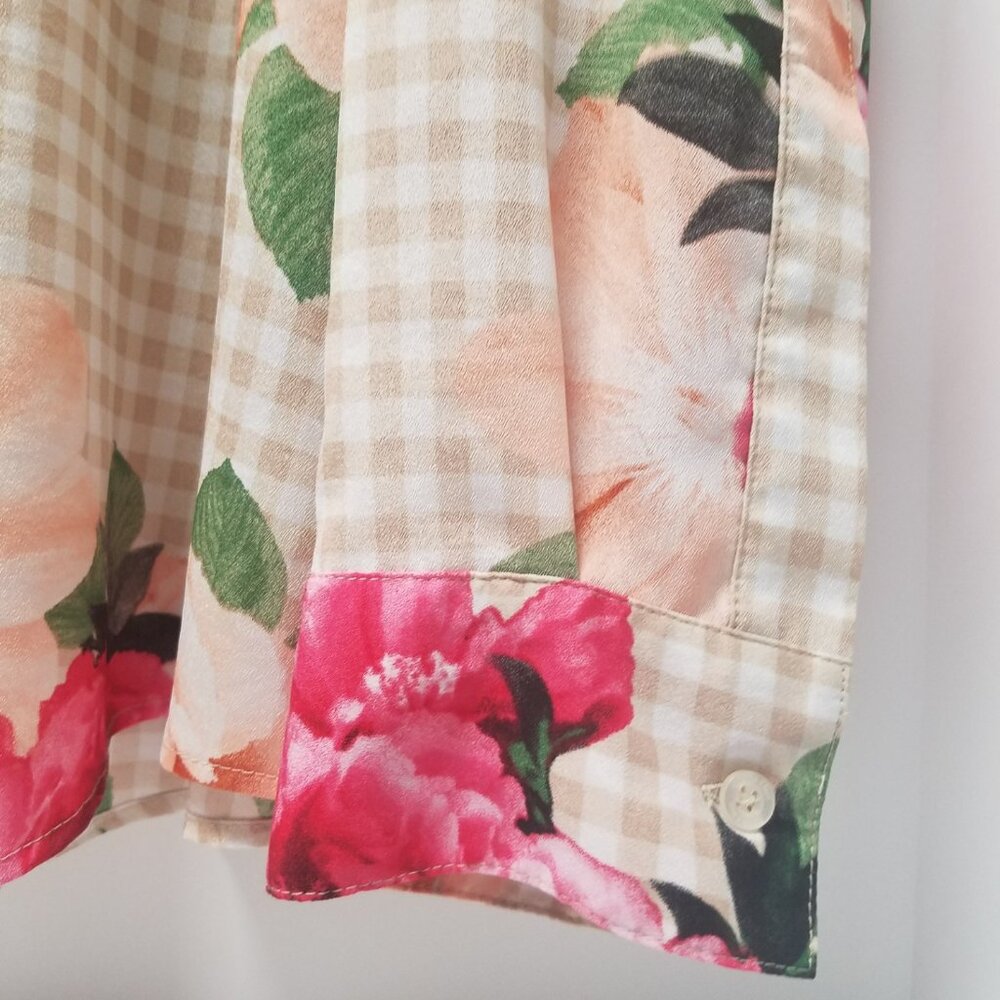 Calvin Klein Floral-Print & Gingham Check Button Front Blouse - Picture 8 of 13